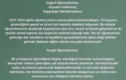 Balıkesir İl Milli Eğitim Müdürü Ali Tatlı’dan Yıl Sonu Mesajı