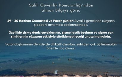 Ayvalık’ta Hafta Sonunda Kuvvetli Rüzgar Uyarısı