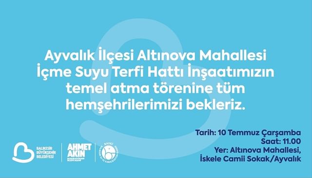 Ayvalık’ta İçme Suyu Terfi Hattı İnşaatı İçin Temel Atma Töreni Düzenleniyor