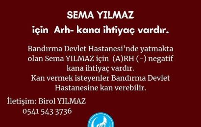 Bandırma Devlet Hastanesi’nde Acil Kan İhtiyacı