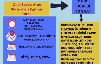 Edremit’te Araç Sürücüleri İçin Eğitim Kursu Başlatılıyor