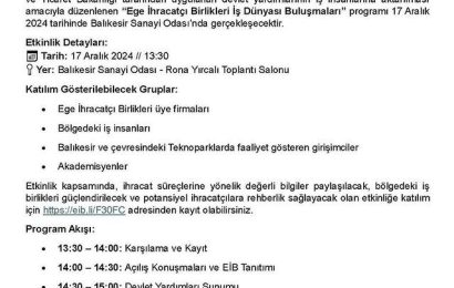 Ege İhracatçı Birlikleri Program Düzenliyor