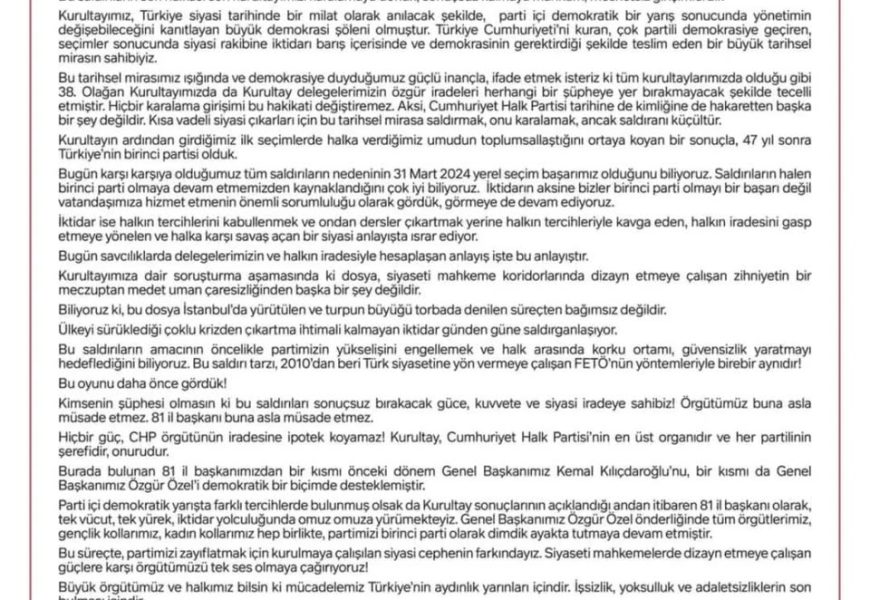 CHP İl Başkanları: Tek Vücut, Tek Ses Olarak Dimdik Ayaktayız
