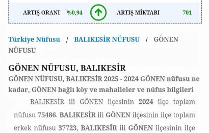 Gönen’de 2024 Yılı Nüfus Verilerinde Düşüş Yaşandı