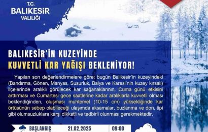 Balıkesir İçin Kuvvetli Kar Yağışı Uyarısı