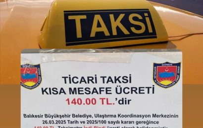 Gönen’de Taksi Ücretlerine Zam