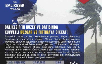 Balıkesir’de Kuvvetli Rüzgar ve Fırtına Uyarısı