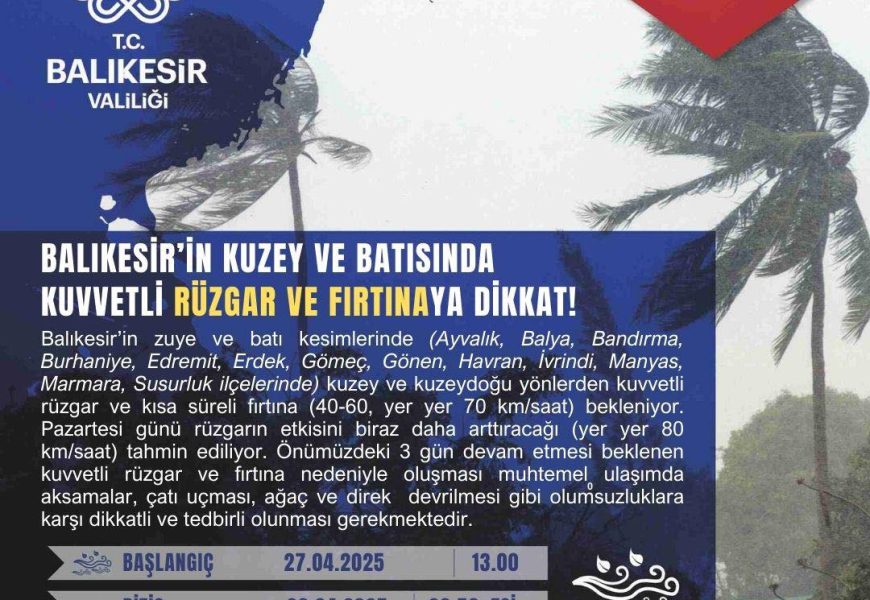 Balıkesir’de Kuvvetli Rüzgar ve Fırtına Uyarısı