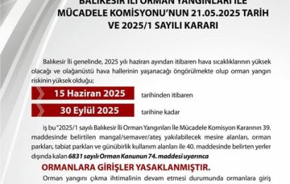 Balıkesir’de Orman Yangınları Önlemi: Giriş Yasağı Başladı