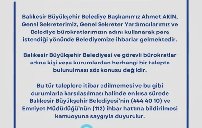 Balıkesir Büyükşehir Belediyesi Adına Para İsteme İddialarına Karşı Uyarı