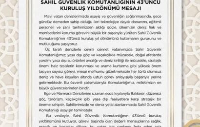 Balıkesir Valisi Ustaoğlu’ndan Sahil Güvenlik Komutanlığı’na Kutlama Mesajı