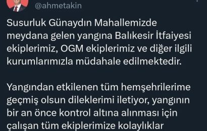 Balıkesir’de Yangın Paniği: Günaydın Mahallesi’nde Müdahale Sürüyor