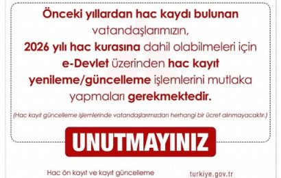 2026 Hac Ön Kayıt ve Kayıt Güncelleme İşlemleri Başladı