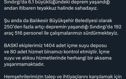 Sındırgı Depremi Sonrası Balıkesir Büyükşehir Belediyesi’nden Yoğun Çalışmalar