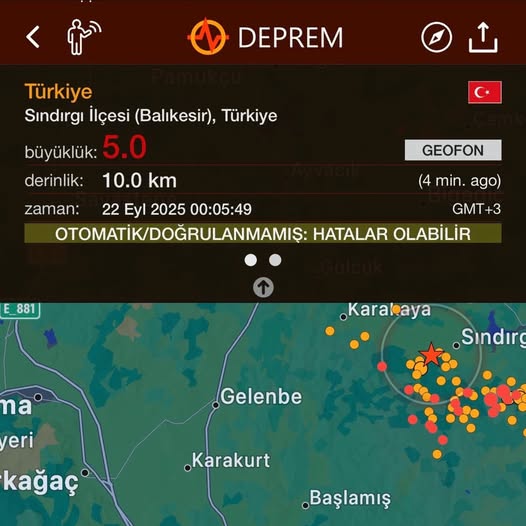 Sındırgı’da 5.0 Büyüklüğünde Deprem