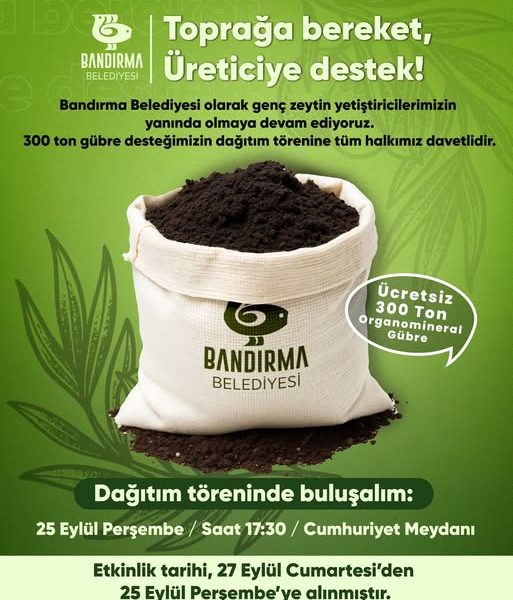 Bandırma Belediyesi Genç Zeytin Üreticilerine Organomineral Gübre Desteği