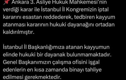 İstanbul İl Kongresi İptali Kararı Esastan Reddedildi