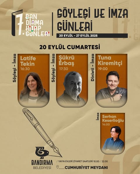 Bandırma Kitap Günleri 2025’te Başlıyor: Serhan Keserlioğlu, Latife Tekin ve Tuna Kiremitçi Cumhuriyet Meydanı’nda