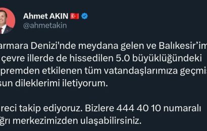 Balıkesir’de Meydana Gelen 5.0 Büyüklüğündeki Deprem Sonrası Büyükşehir Belediyesi’nden Açıklama