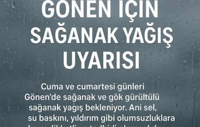Gönen’de Hafta Sonu İçin Gökgürültülü Sağanak ve Sel Uyarısı
