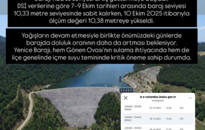 Gönen Yenice Barajı’nda Su Seviyesi Yağışlarla Birlikte Yükselişe Geçti