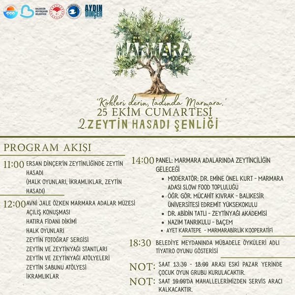 Marmara Adaları’nda 25 Ekim’de Zeytin Şenliği, Tiyatro ve Çocuk Şenliği