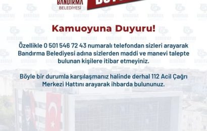Bandırma Belediyesi’nden Vatandaşları Dolandırıcılık Açıklaması
