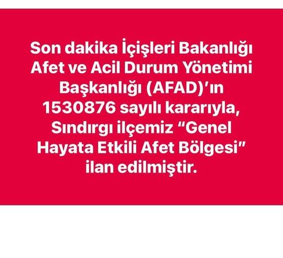 Sındırgı İlçesi “Genel Hayata Etkili Afet Bölgesi” İlan Edildi