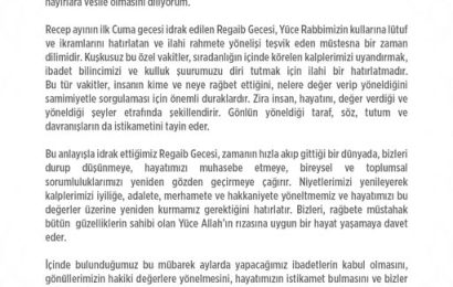 Diyanet İşleri Başkanı Arpaguş’tan Regaib Kandili Mesajı: Hayatlarımızı İyilik ve Beraberlikle Donatalım