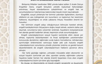 Balıkesir Valisi Ustaoğlu’nun 3 Aralık Dünya Engelliler Günü Mesajı