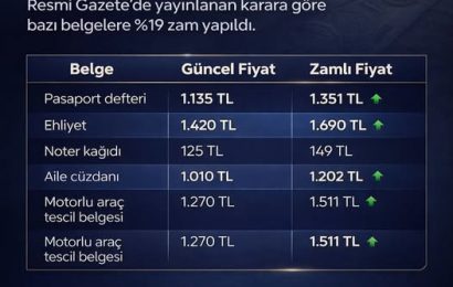 Pasaport, Ehliyet ve Diğer Resmi Belgelere Yüzde 19 Zam Geldi