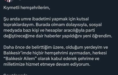 Balıkesir Belediye Başkanı Ahmet Akın’dan Umre Açıklaması: “Parti Değiştireceğim” İddialarına Yanıt